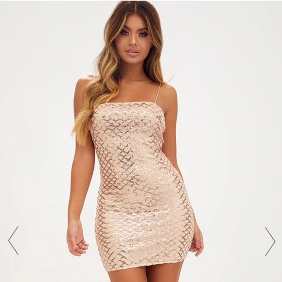 slim fit dress slacks High Life Rose Gold Sequin Square Neck Split Front Maxi Dress – Club L  London main image 0